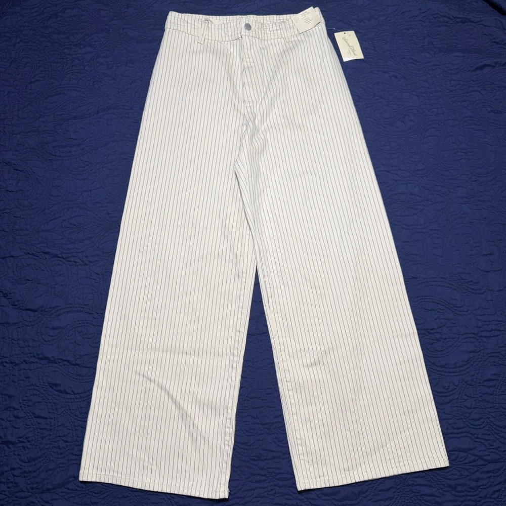 Universal Thread Womens Salor Wide Leg High Rise Pinstripe Pants Cream Blue 8R